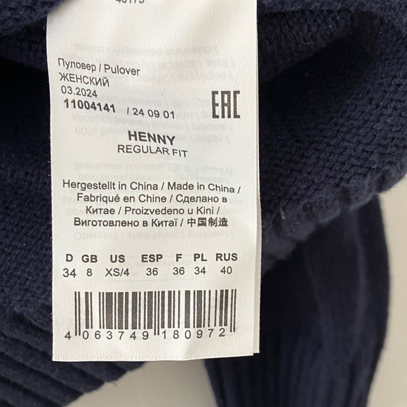 Olsen Navy Quarter-Zip Cable Knit Sweater - Cotton Blend - Like New - Picture 4 of 6